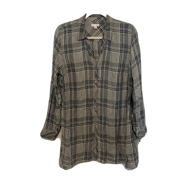 J. Jill Womens Size Medium Multicolor Plaid Button Up Shirt Rayon Blouse - Picture 1 of 6